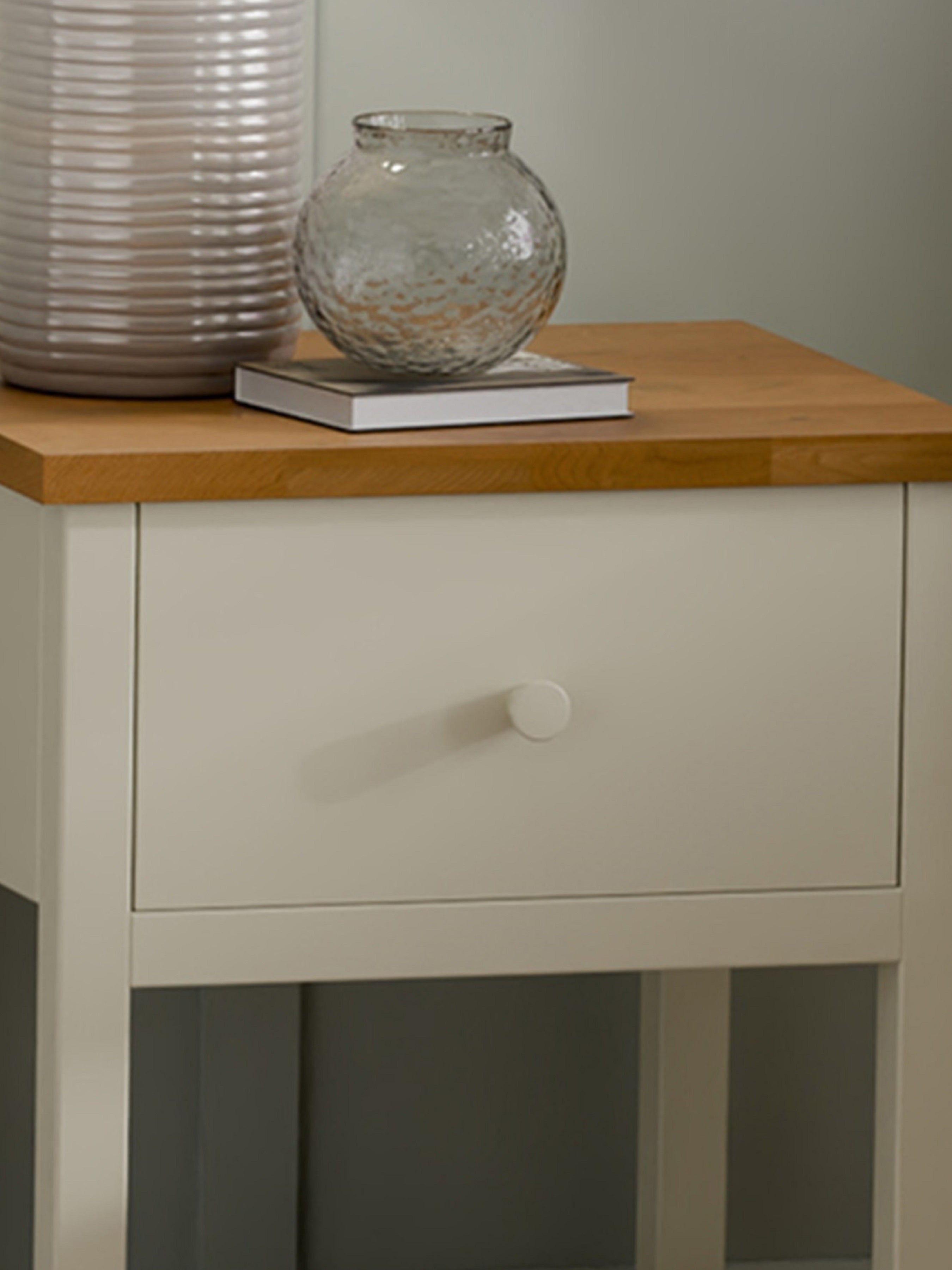 Osborne Solid Oak Wood Ivory Bedside Table | 1 Drawer